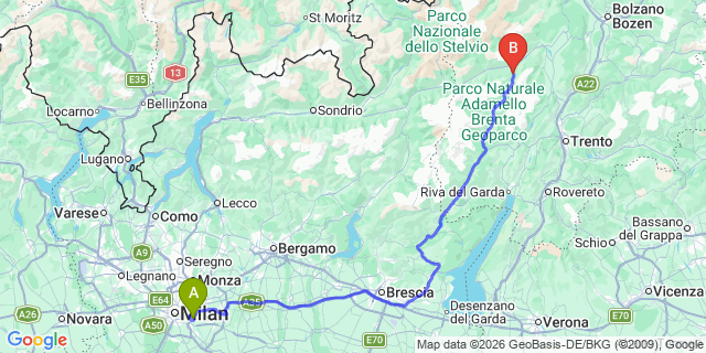 Map: Milan Linate Airport (LIN) to Folgarida