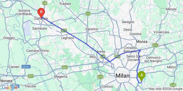 Map: Milan Linate Airport (LIN) to Gallarate