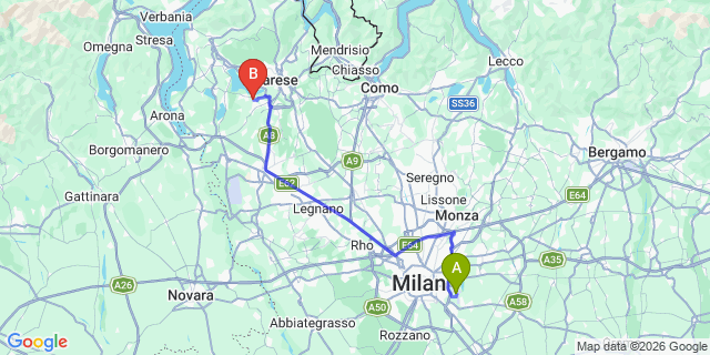Map: Milan Linate Airport (LIN) to Galliate Lombardo