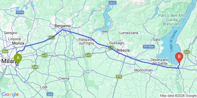 Map: Milan Linate Airport (LIN) to Gardaland