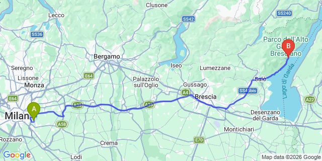 Map: Milan Linate Airport (LIN) to Gargnano