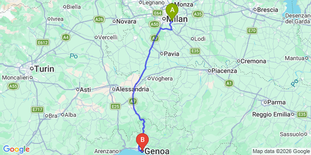 Map: Milan Linate Airport (LIN) to Genoa - Genova