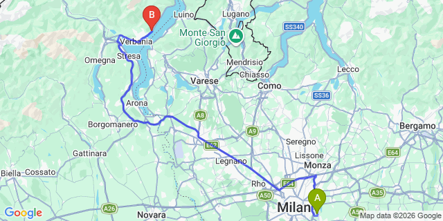 Map: Milan Linate Airport (LIN) to Ghiffa