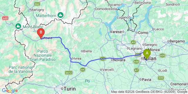 Map: Milan Linate Airport (LIN) to Gressan