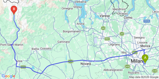 Map: Milan Linate Airport (LIN) to Gressoney La Trinite