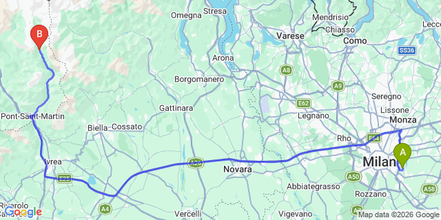 Map: Milan Linate Airport (LIN) to Gressoney-Saint-Jean