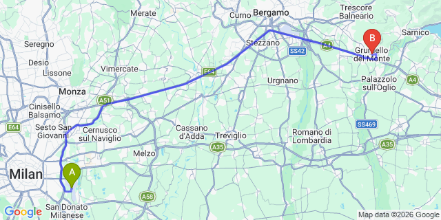 Map: Milan Linate Airport (LIN) to Grumello del Monte