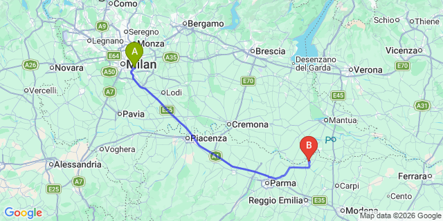 Map: Milan Linate Airport (LIN) to Guastalla