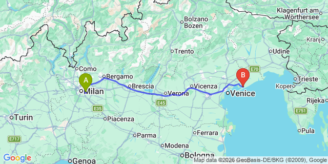 Map: Milan Linate Airport (LIN) to Jesolo