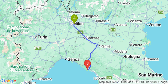 Map: Milan Linate Airport (LIN) to La Spezia