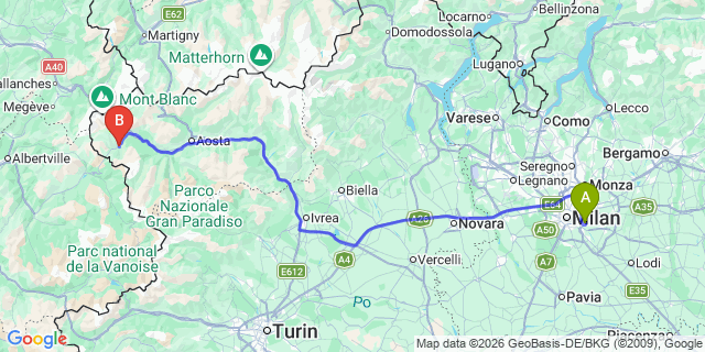 Map: Milan Linate Airport (LIN) to La Thuile