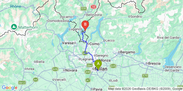 Map: Milan Linate Airport (LIN) to Lanzo d Intelvi