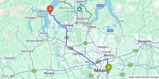 Map: Milan Linate Airport (LIN) to Laveno-Mombello