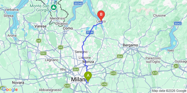Map: Milan Linate Airport (LIN) to Lecco