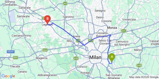 Map: Milan Linate Airport (LIN) to Legnano