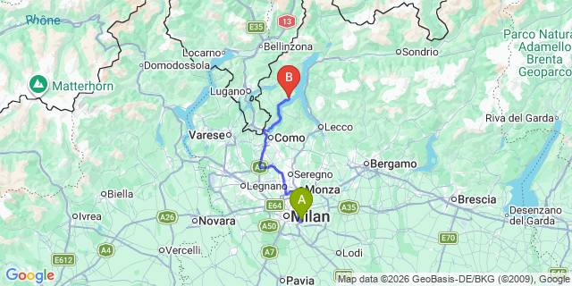 Map: Milan Linate Airport (LIN) to Lenno (Lago di Como)