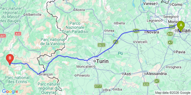 Map: Milan Linate Airport (LIN) to Les Deux Alpes
