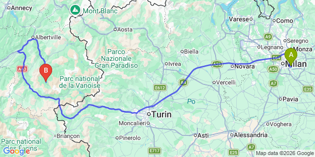 Map: Milan Linate Airport (LIN) to Les Menuires