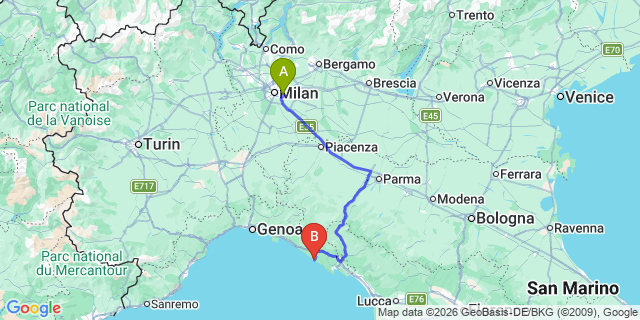 Map: Milan Linate Airport (LIN) to Levanto