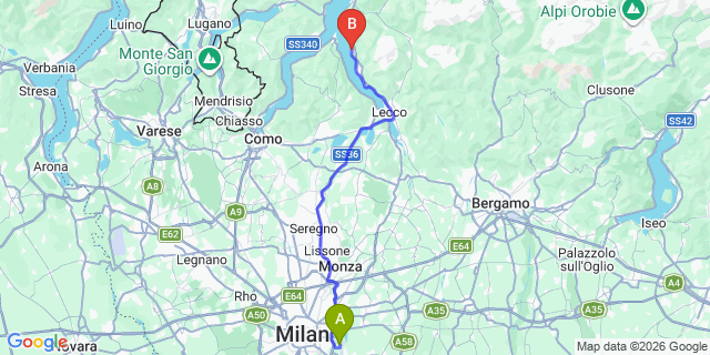 Map: Milan Linate Airport (LIN) to Lierna