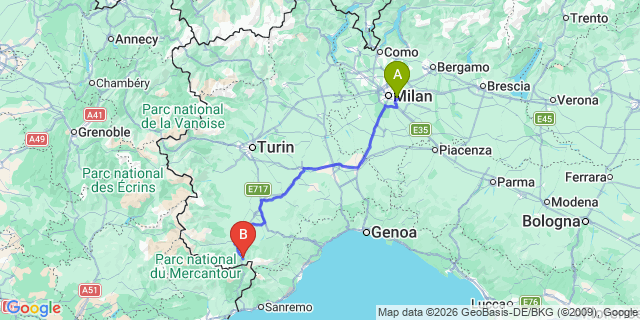 Map: Milan Linate Airport (LIN) to Limone Piemonte