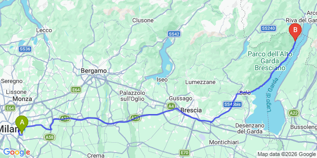 Map: Milan Linate Airport (LIN) to Limone sul Garda