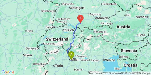 Map: Milan Linate Airport (LIN) to Livigno