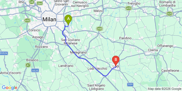 Map: Milan Linate Airport (LIN) to Lodi