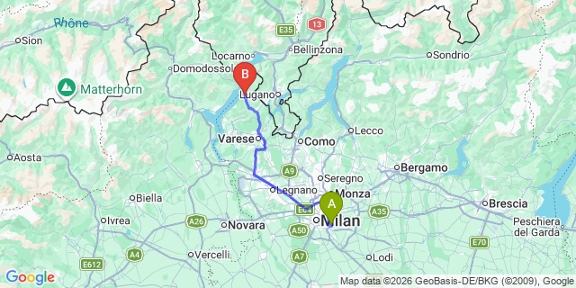 Map: Milan Linate Airport (LIN) to Luino
