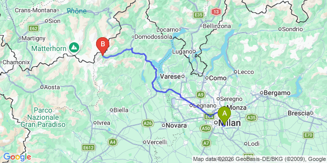 Map: Milan Linate Airport (LIN) to Macugnaga