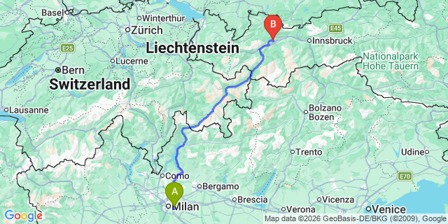Map: Milan Linate Airport (LIN) to Madonna di Campiglio