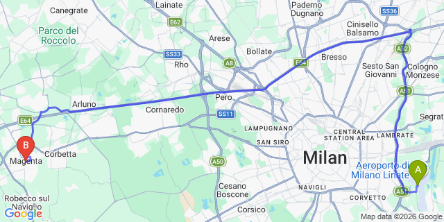 Map: Milan Linate Airport (LIN) to Magenta (Milan)