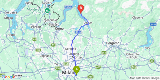 Map: Milan Linate Airport (LIN) to Mandello del Lario