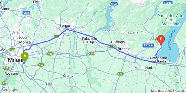 Map: Milan Linate Airport (LIN) to Manerba del Garda