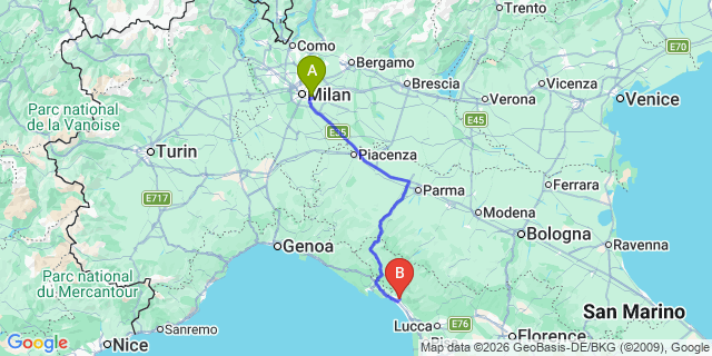 Map: Milan Linate Airport (LIN) to Massa