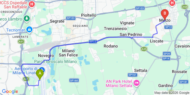 Map: Milan Linate Airport (LIN) to Melzo