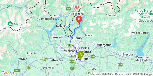 Map: Milan Linate Airport (LIN) to Menaggio