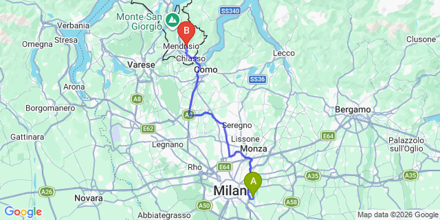 Map: Milan Linate Airport (LIN) to Mendrisio
