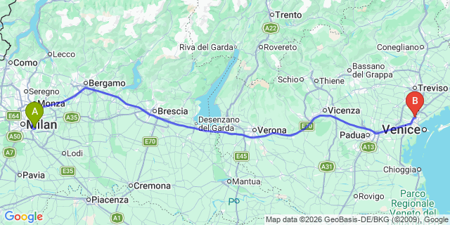 Map: Milan Linate Airport (LIN) to Mestre