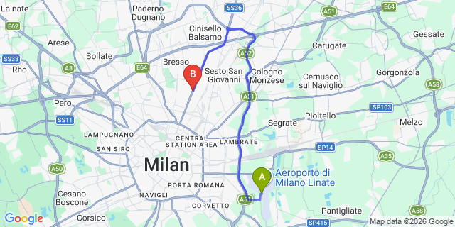 Map: Milan Linate Airport (LIN) to Milano Bicocca
