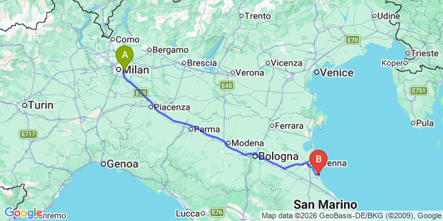 Map: Milan Linate Airport (LIN) to Milano Marittima