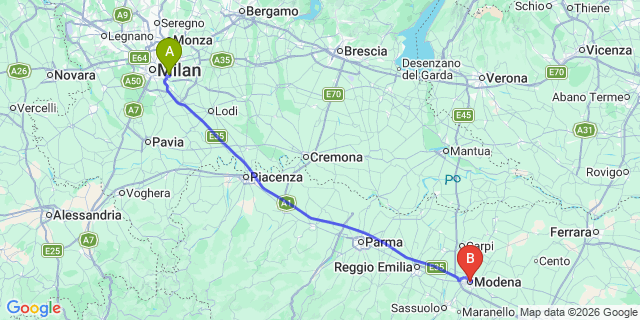 Map: Milan Linate Airport (LIN) to Modena