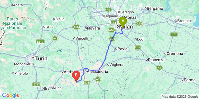 Map: Milan Linate Airport (LIN) to Mombaruzzo