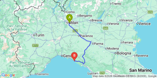 Map: Milan Linate Airport (LIN) to Moneglia