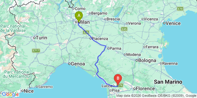 Map: Milan Linate Airport (LIN) to Monte Carlo