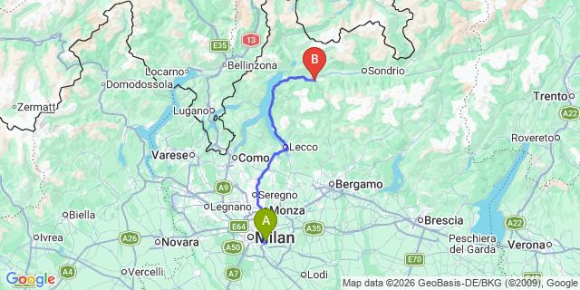 Map: Milan Linate Airport (LIN) to Morbegno