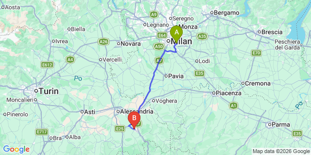 Map: Milan Linate Airport (LIN) to Novi Ligure