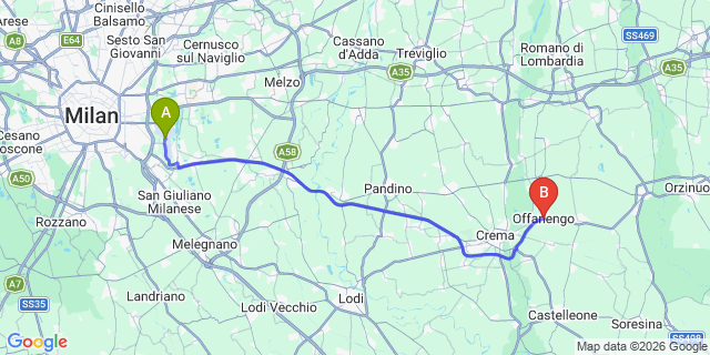 Map: Milan Linate Airport (LIN) to Offanengo