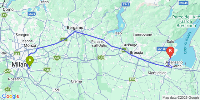 Map: Milan Linate Airport (LIN) to Padenghe sul Garda