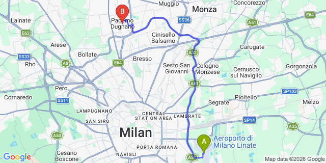 Map: Milan Linate Airport (LIN) to Paderno Dugnano
